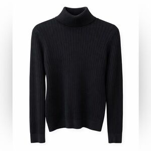 Jaeger Black Wool Ribbed Roll Neck Jumper Minimalist Dark Academia Women M